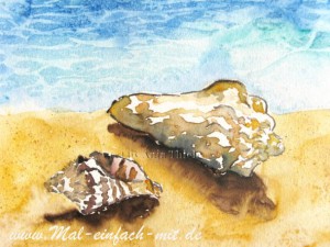 Muscheln am Strand Aquarell Bild